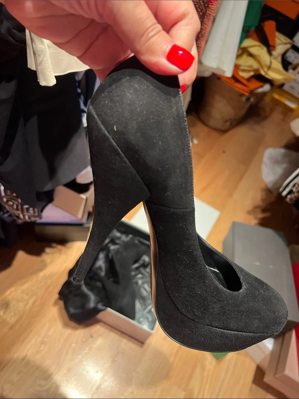 Yves Saint Laurent Black Suede Platform Pumps with Stiletto Heel